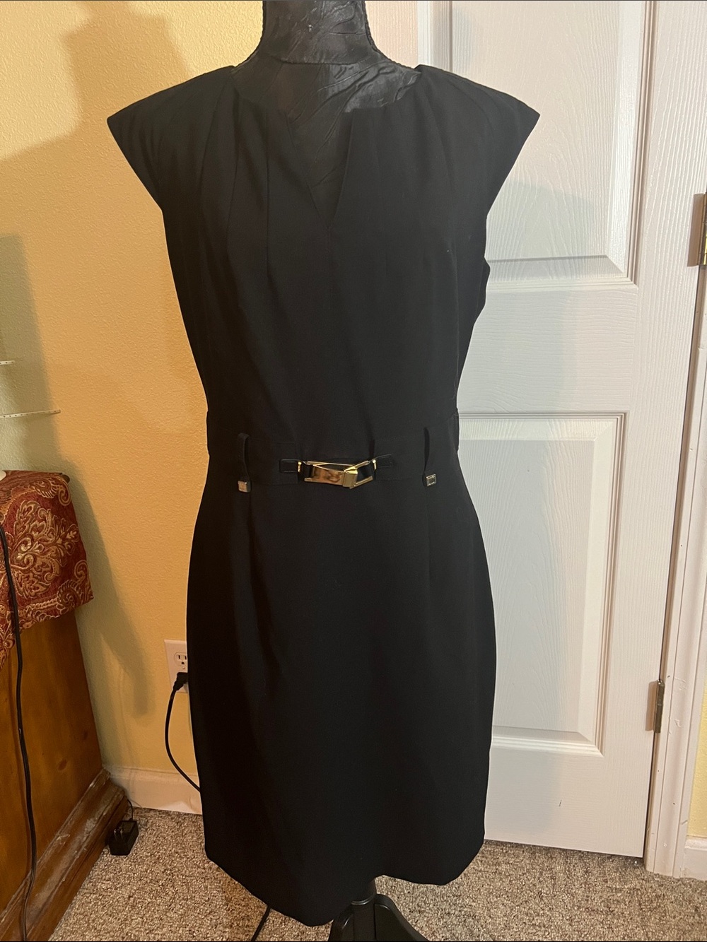Calvin Klein Black Midi Dress with Gold Buckle